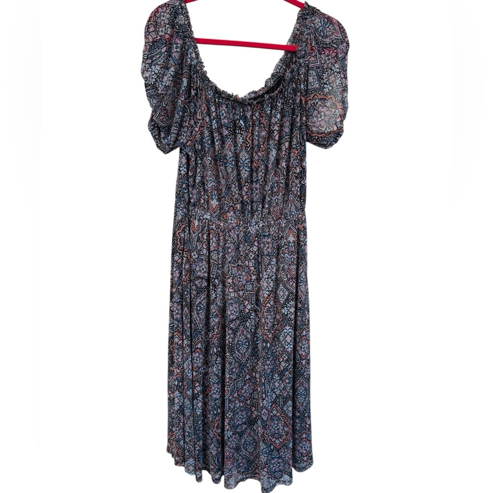 Torrid Maxi Dress Boho Peasant‎ L Smocked Puff Sleeve Floral Paisley Cottage
